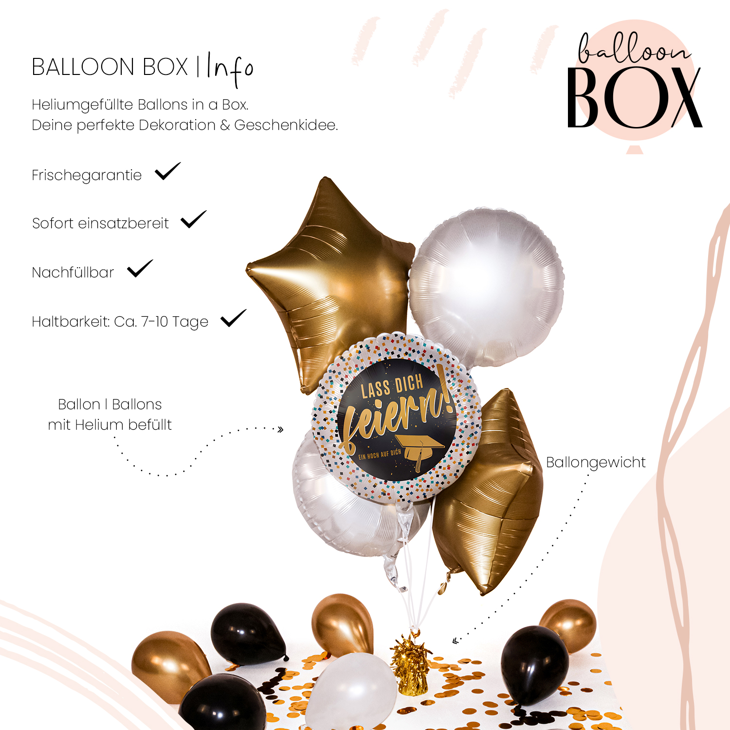 Heliumballon in a Box - Lass Dich feiern Grad Cap