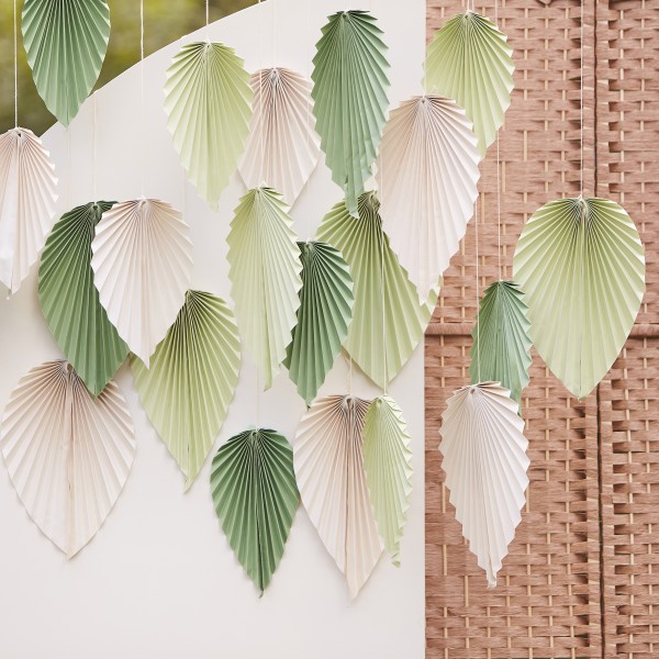 1 Backdrop - Paper Palm Spear Fans - Cream &amp; Sage