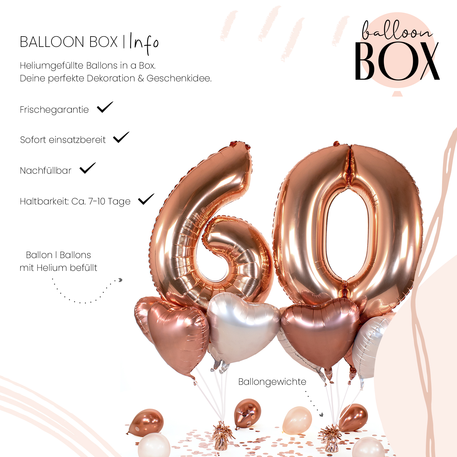 Heliumballon in a Box - Rosegolden Sixty