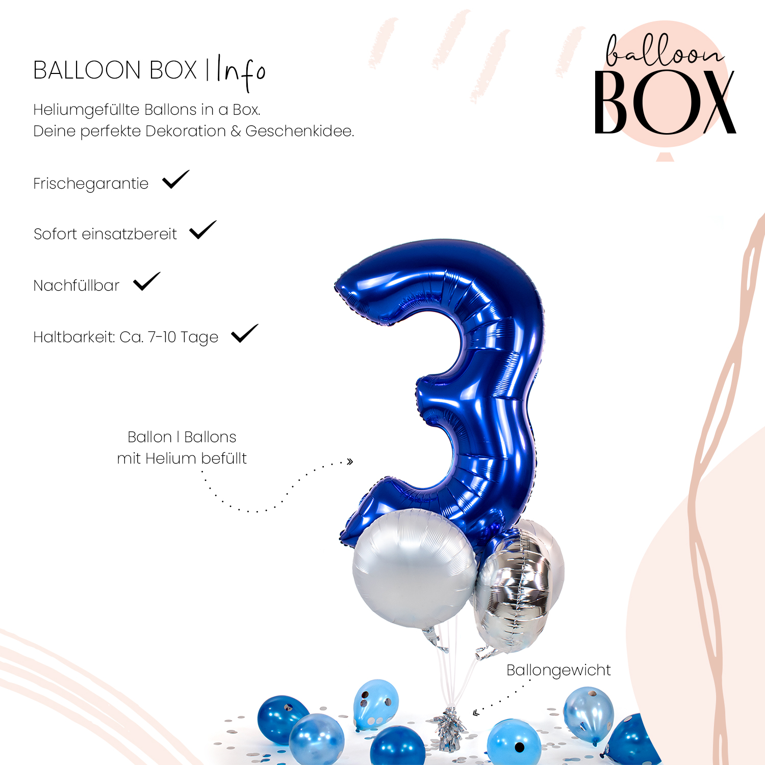 Heliumballon in a Box - Blue Three