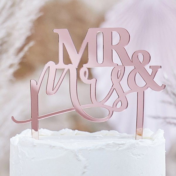 1 Cake Topper - Mr and Mrs - Rose Gold Acyrlic