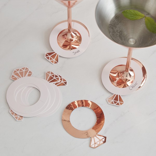 10 Drink Markers - Ring Shaped - Rose Gold Foil