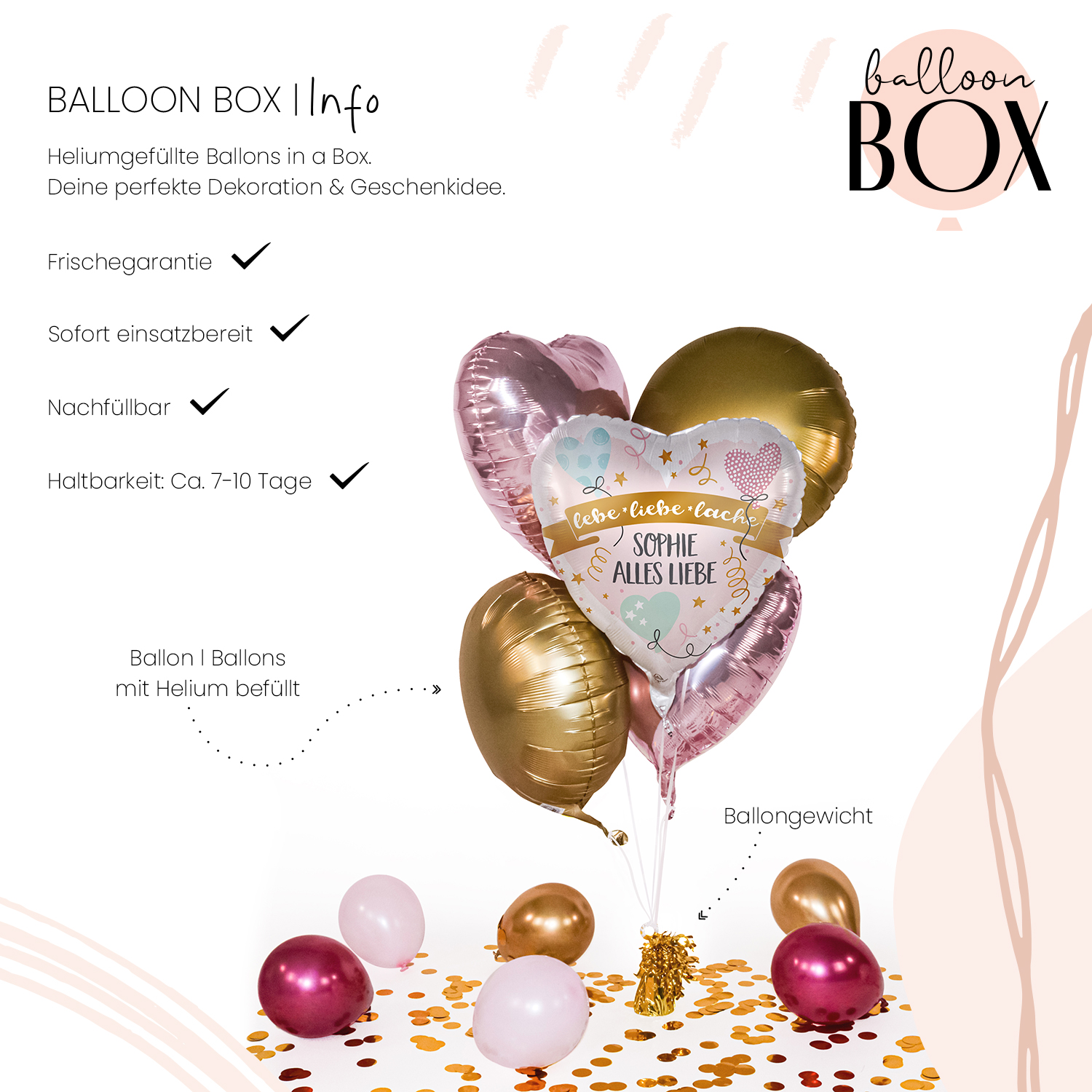 Personalisierter Ballon in a Box - Birthday lebe liebe lache