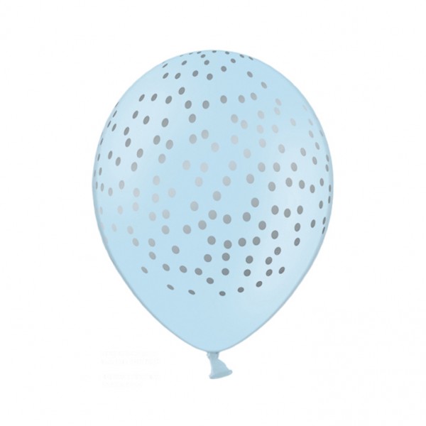 6 Motivballons - Ø 30cm - Dots - Hellblau &amp; Silber
