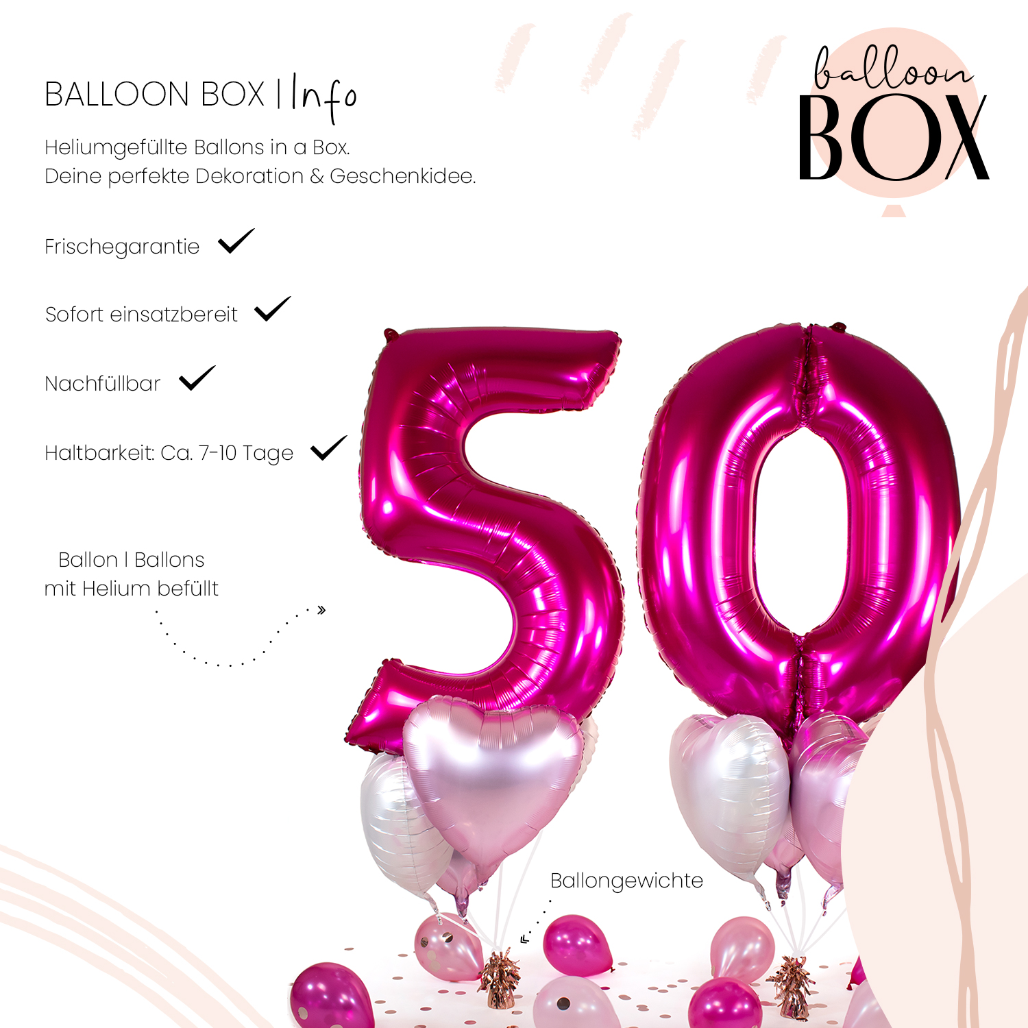 Heliumballon in a Box - Pink Fifty