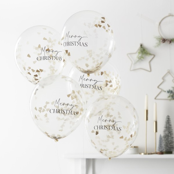 5 Balloons - Merry Xmas and Tree Confetti Balloons