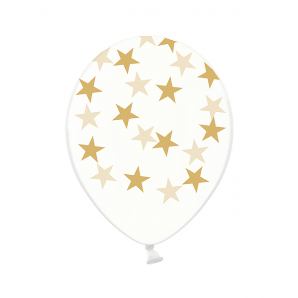 50 Motivballons Clear - Ø 30cm - Stars - Gold