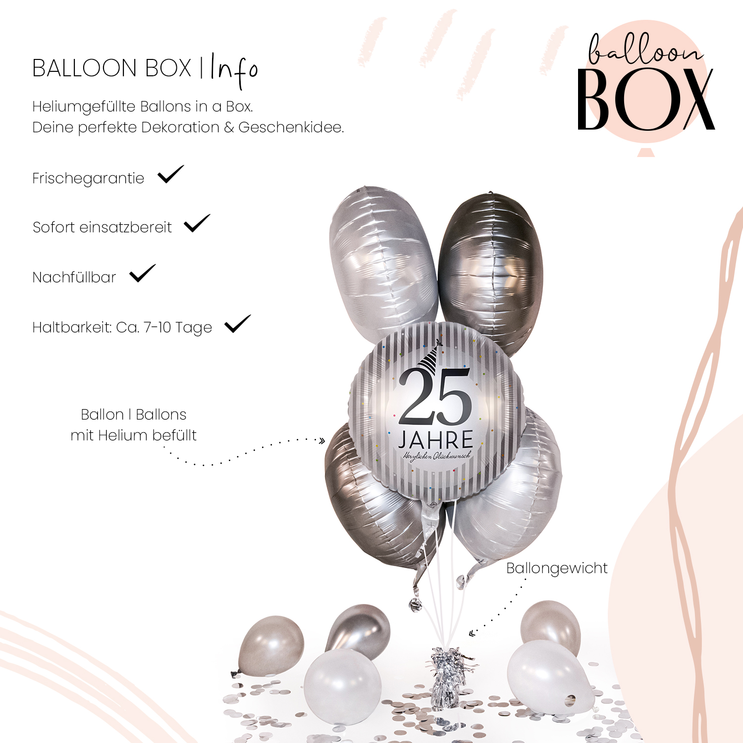 Heliumballon in a Box - 25 Jahre Silver Stripes