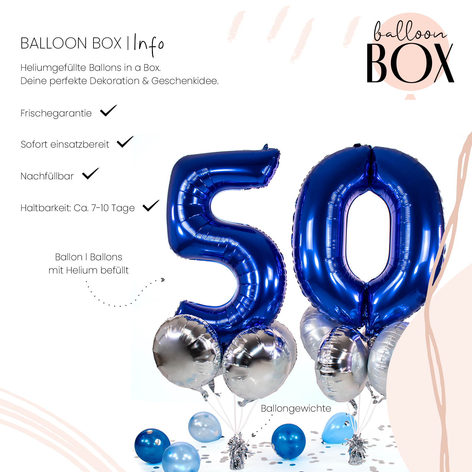 Heliumballon in a Box - Blue Fifty