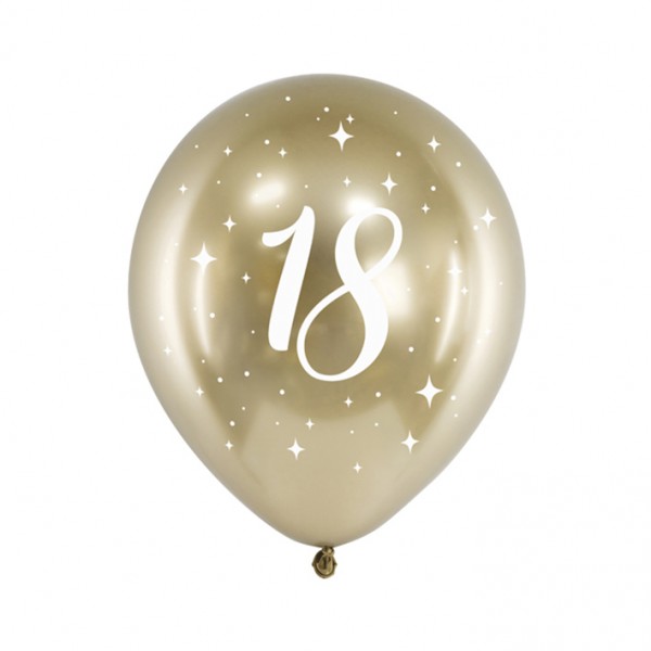 6 Motivballons - Ø 30cm - Glossy Gold - 18