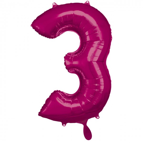 1 Ballon XXL - Zahl 3 - Pink