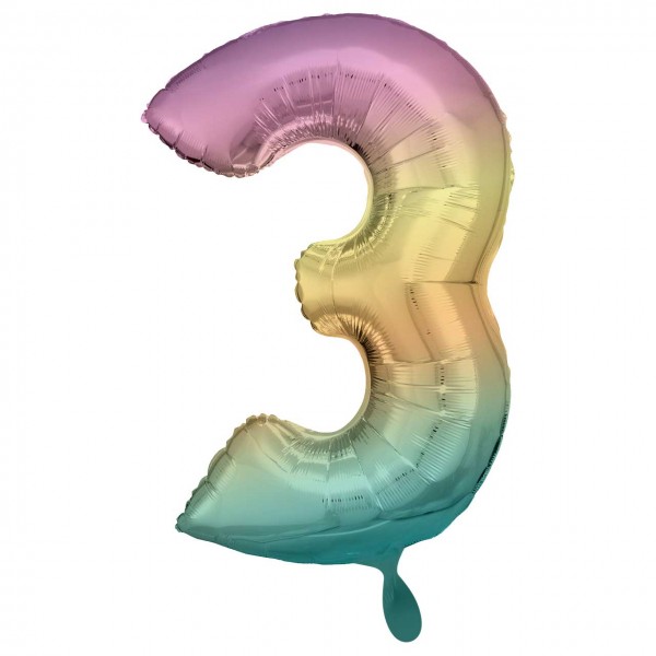 1 Ballon XXL - Zahl 3 - Regenbogen Pastel