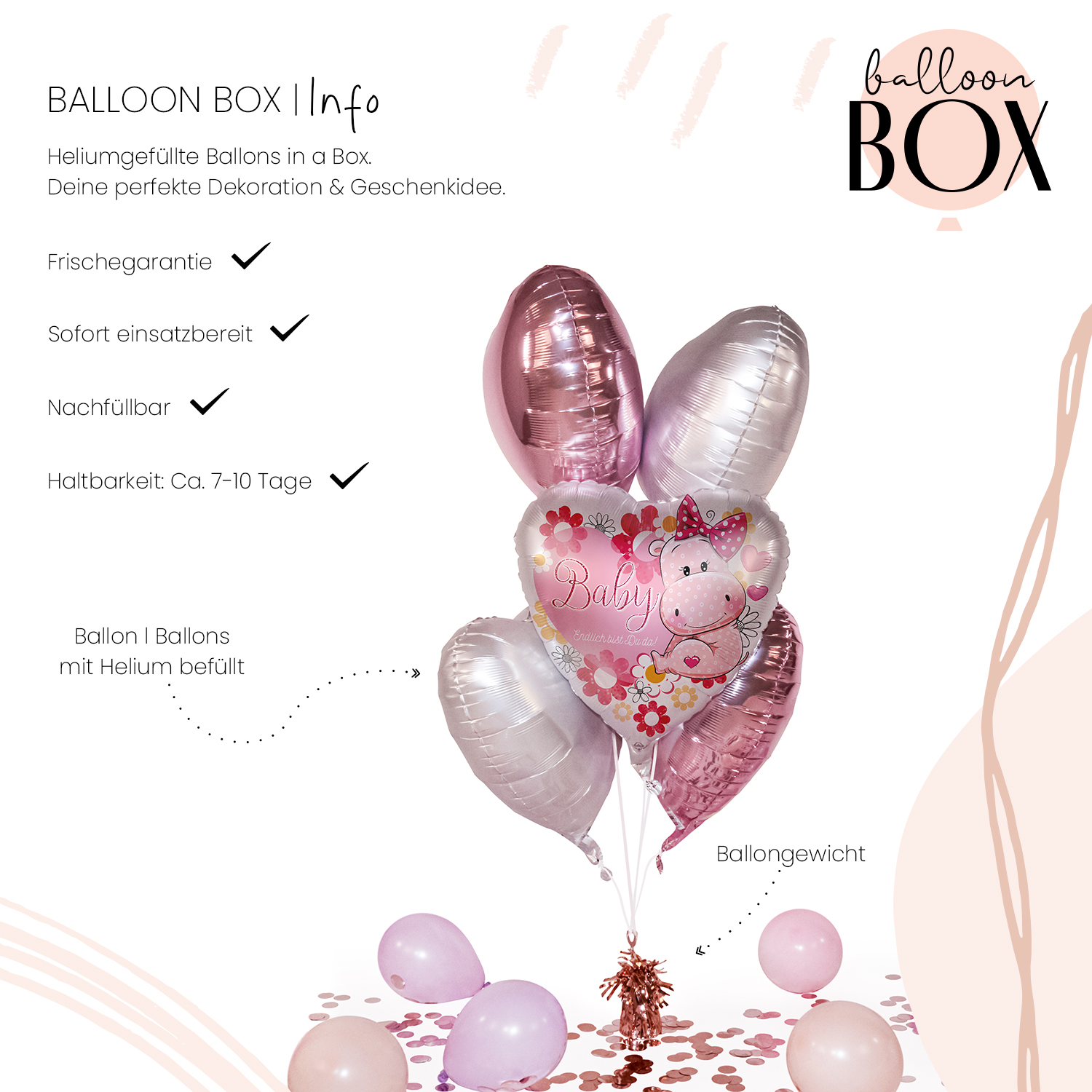 Heliumballon in a Box - Baby Nilpferd Mädchen