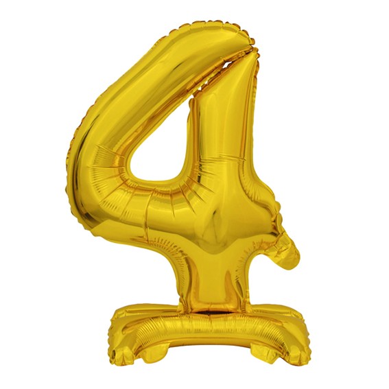 1 Balloon XS mit Standfuß - Zahl 4 - Gold