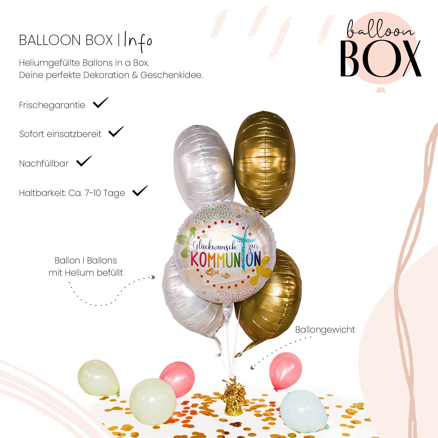 Heliumballon in a Box - Kommunion Glückwunsch