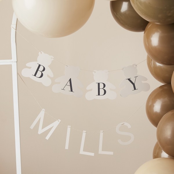 1 Bunting - Customisable Baby Name Bear - Taupe