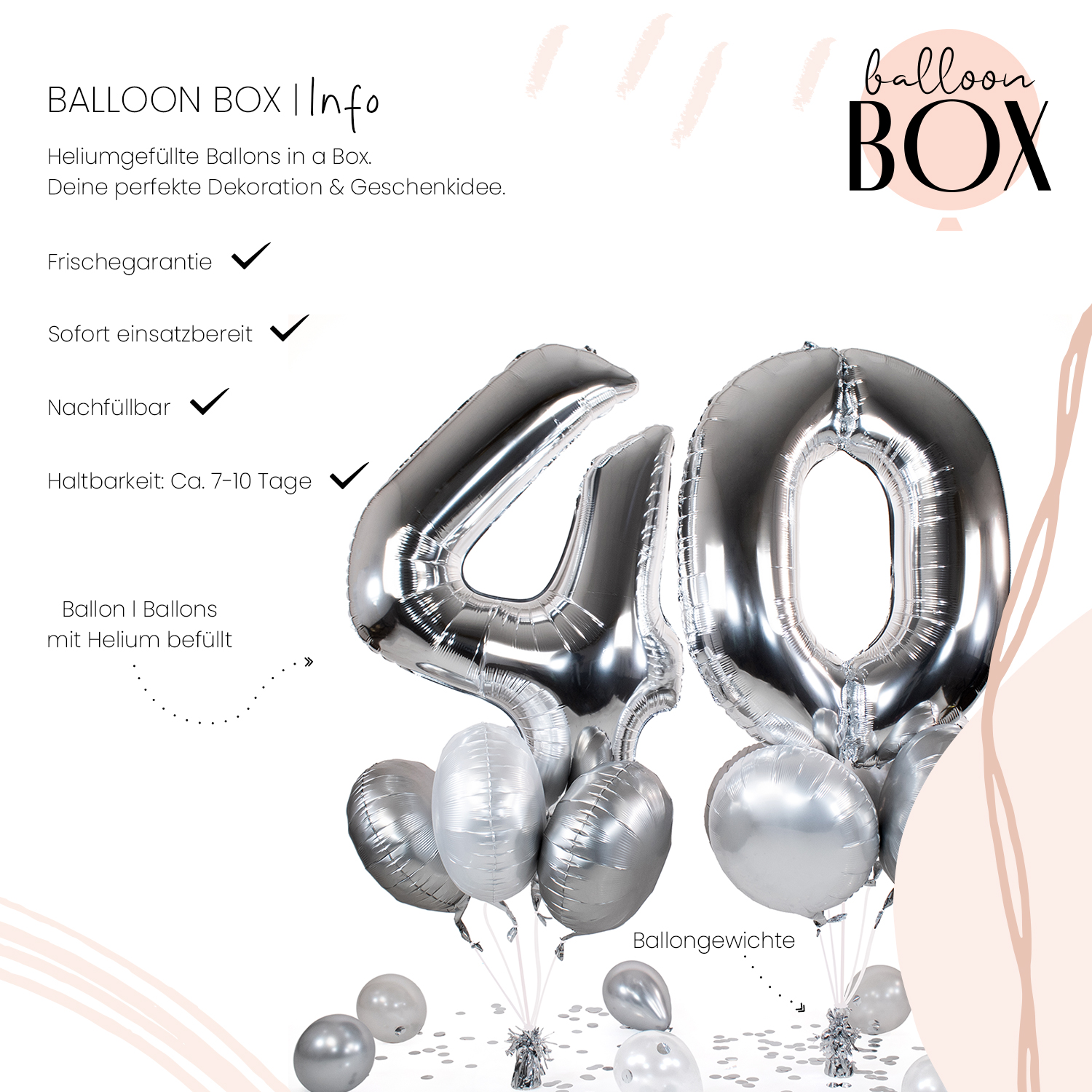 Heliumballon in a Box - Silver Fourty
