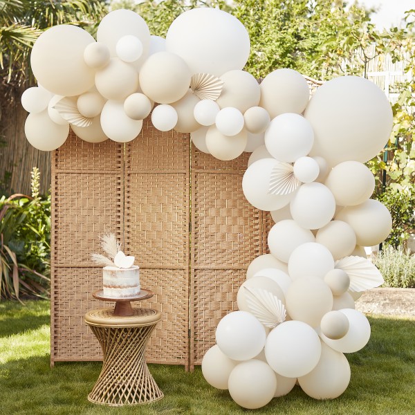 1 Balloon Arch - Paper Fans - White &amp; Cream