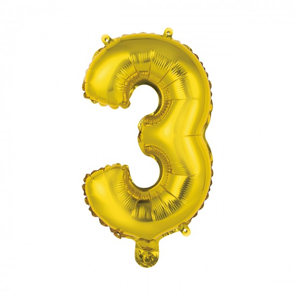 1 Ballon XS - Zahl 3 - Gold