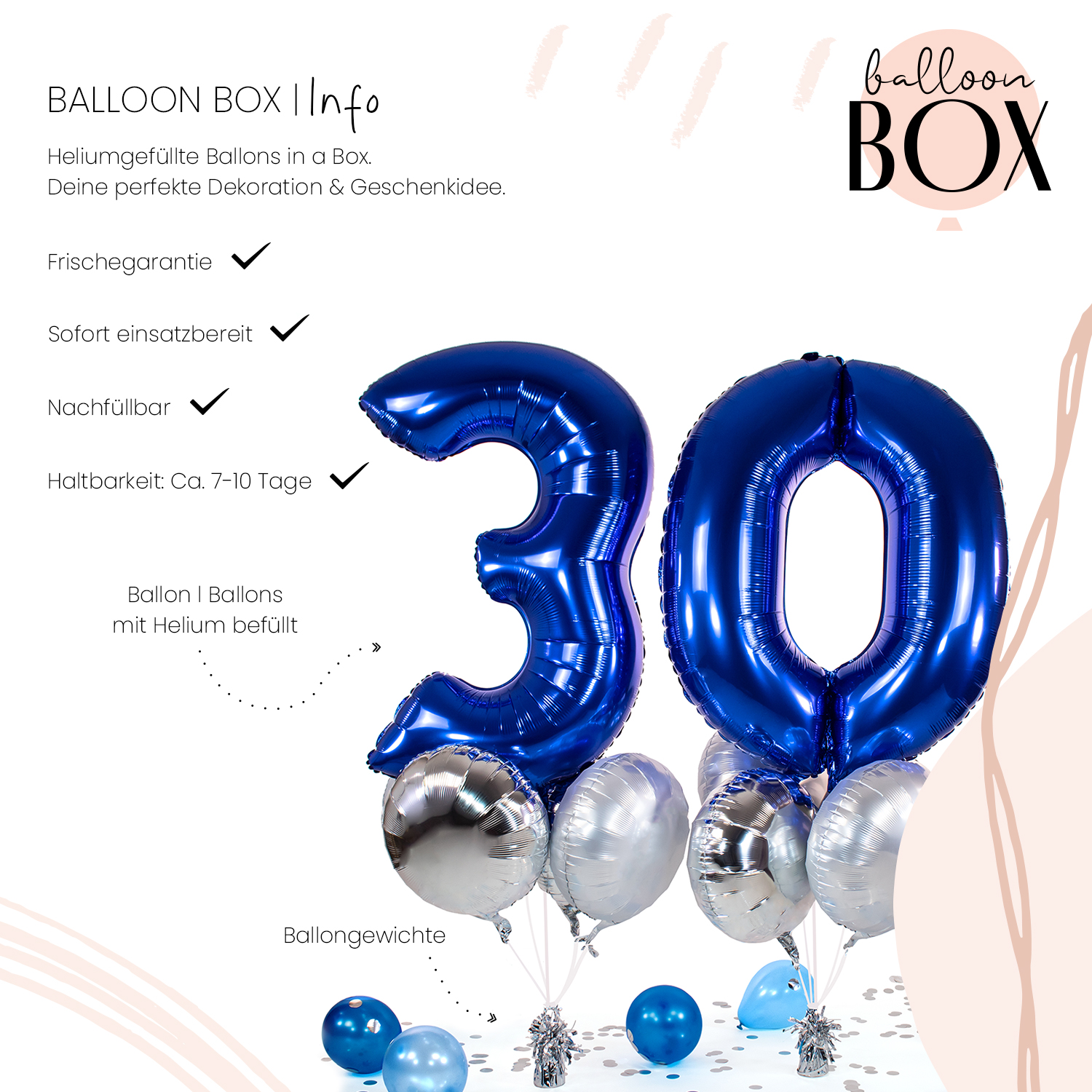 Heliumballon in a Box - Blue Thirty