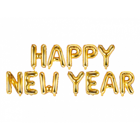 1 Ballon - Schriftzug - Happy New Year - Gold