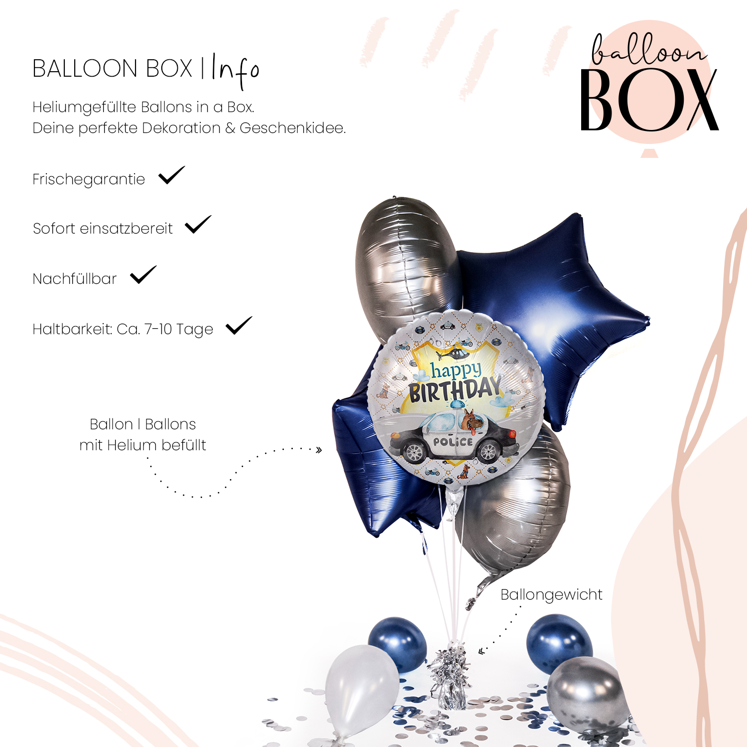 Heliumballon in a Box - Police Academy - Happy Birthday